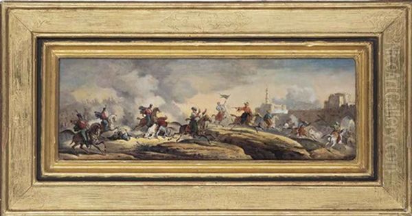 The French 9th Hussars Skirmishing With Mameluke Cavalry Oil Painting by Carle Vernet