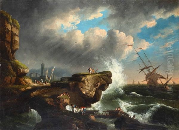 Veduta Costiera Con Naufragio Oil Painting by Claude Joseph Vernet