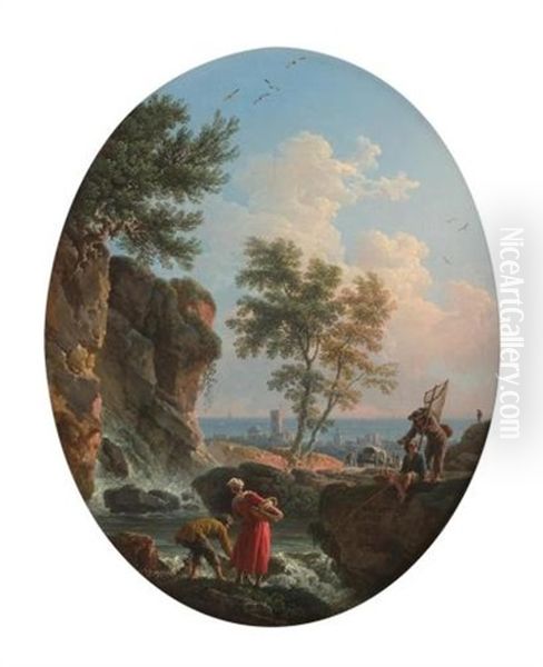 Pecheurs Pres Du Rivage, Dit La Source Abondante Oil Painting by Claude Joseph Vernet