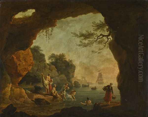 Les Baigneuses Oil Painting by Claude Joseph Vernet