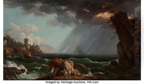 A Shipwreck In A Violent Storm Oil Painting by Claude Joseph Vernet