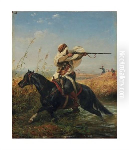 Cavalier Arabe, Dit Aussi 'la Retraite' Oil Painting by Emile Jean Horace Vernet