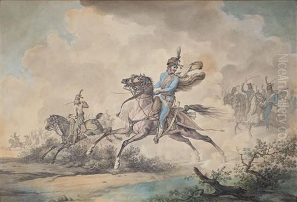 La Charge Des Hussards Oil Painting by Emile Jean Horace Vernet