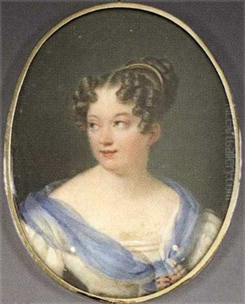 Jeune Femme En Robe Blanche Et Echarpe Bleue De Voile Sur Les Epaules Oil Painting by Jules Vernet