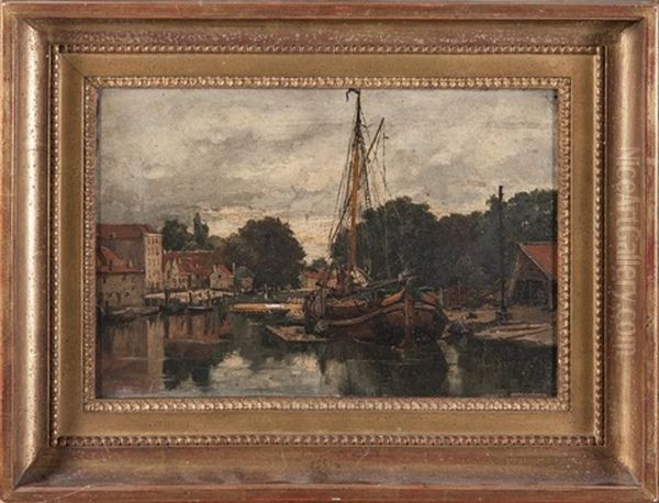 Bateau Dans Un Canal Anime Oil Painting by Emile Louis Vernier