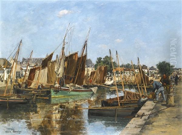 Bateaux Au Port Oil Painting by Emile Louis Vernier