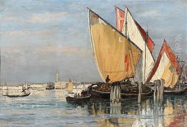 Harbour View From Venice Oil Painting by Emile Louis Vernier