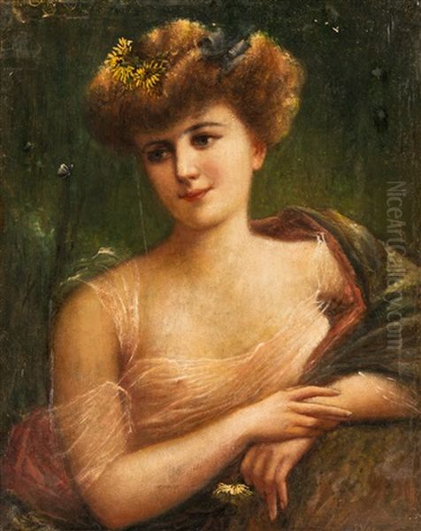 Woman With A Flower Oil Painting by Emile Vernon