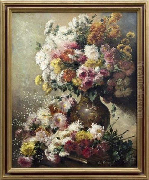 Bouquet De Dahlias Oil Painting by Emile Vernon