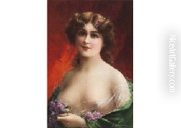 Jeune Fille Aux Lilas Oil Painting by Emile Vernon