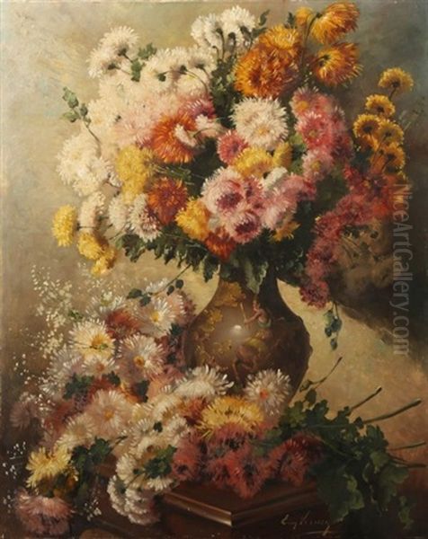 Bouquet De Dahlias Oil Painting by Emile Vernon