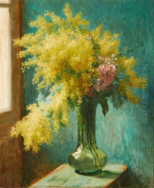 Vase Fleuri De Mimosas Oil Painting by Emile Vernon