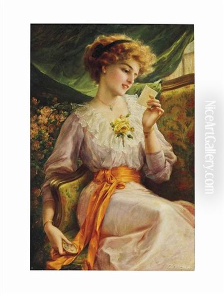 Reading A Love Letter Oil Painting by Emile Vernon