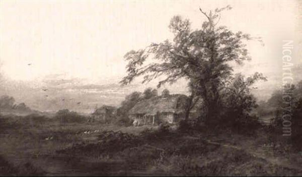 Cambridgeshire Cottage Oil Painting by William Henry Vernon