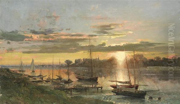 Coucher De Soleil Oil Painting by Alexandre Rene Veron