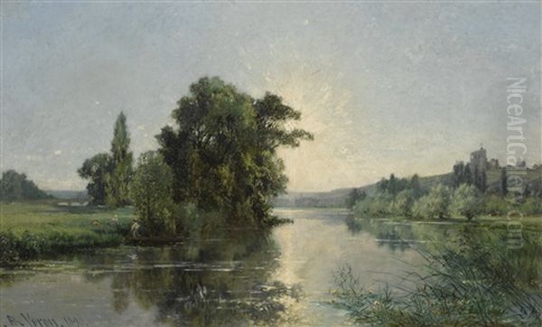 Sunset On The Riverbank Oil Painting by Alexandre Rene Veron