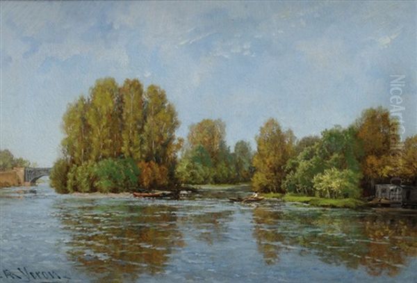 Cannotier Traversant La Riviere Oil Painting by Alexandre Rene Veron