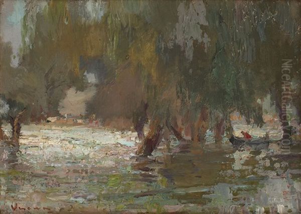 La Pescuit Pe Balta Brailei Oil Painting by Arthur Garguromin Verona