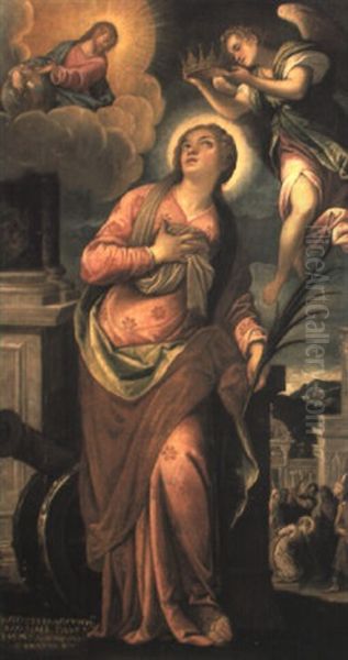 St. Barbara Oil Painting by Maffeo Verona