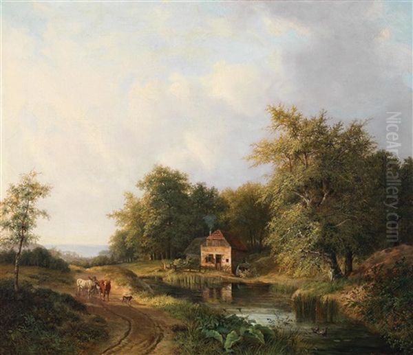 Idyllic Landscape Oil Painting by Hendrik Verpoeken