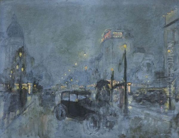 Evening View Of The De Keyserlei, Antwerp Oil Painting by Oscar Verpoorten