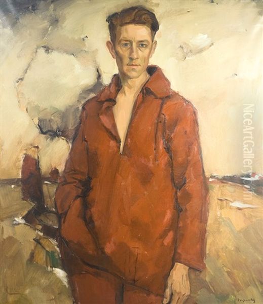 Autoportrait Devant L'escaut Oil Painting by Oscar Verpoorten