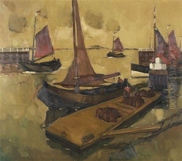 Au Quai Oil Painting by Oscar Verpoorten