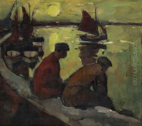 Visschers (avond) Oil Painting by Oscar Verpoorten