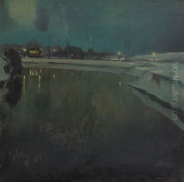 Coucher De Soleil Sur Le Canal Oil Painting by Oscar Verpoorten