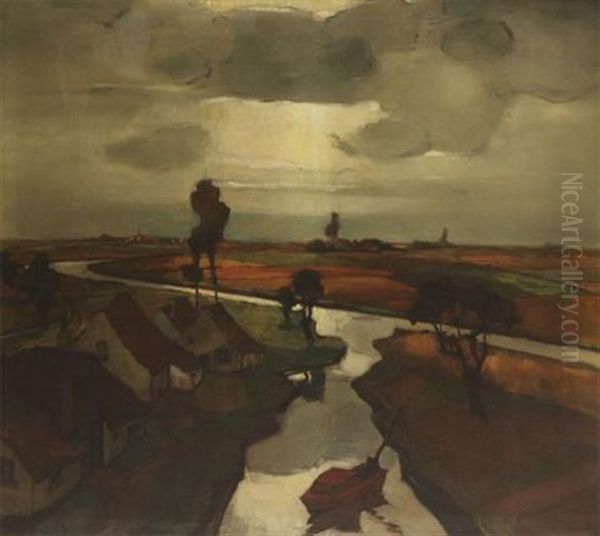 La Nethe Avec Lierre A L'arriere-plan Oil Painting by Oscar Verpoorten