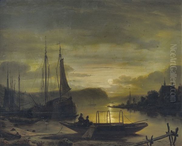 Marina Al Chiaro Di Luna Oil Painting by Jacob Johann Verreyt