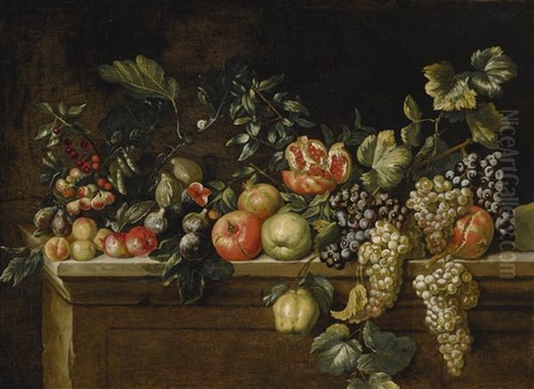 Fruit On A Stone Ledge Oil Painting by Agostino Verrocchi