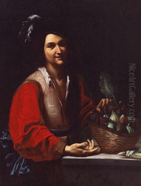 A Young Man Beside A Basket Of Figs Oil Painting by Agostino Verrocchi