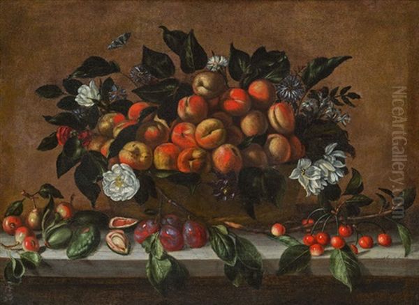 Stillleben Mit Fruchtekorb Und Blumen Oil Painting by Agostino Verrocchi