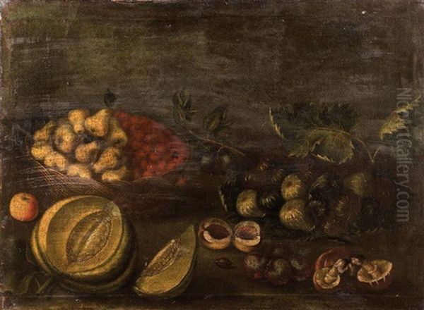 Nature Morte Au Melon D'eau (+ Nature Morte Au Panier De Fraises; Pair) Oil Painting by Andrea Del Verrocchio