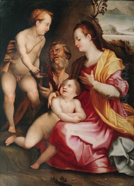 The Holy Family With The Infant St. John Oil Painting by Giovanni Battista Verrocchio