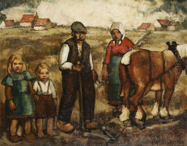 Farmer's Family At The Field Oil Painting by Barth Verschaeren