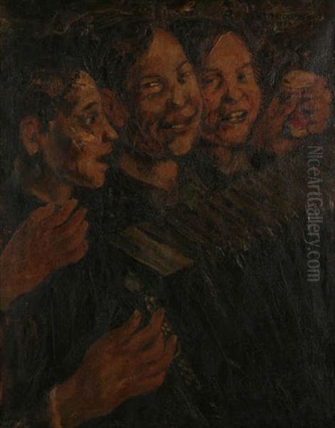 Jeunes Accordeonistes Oil Painting by Theodore Verschaeren