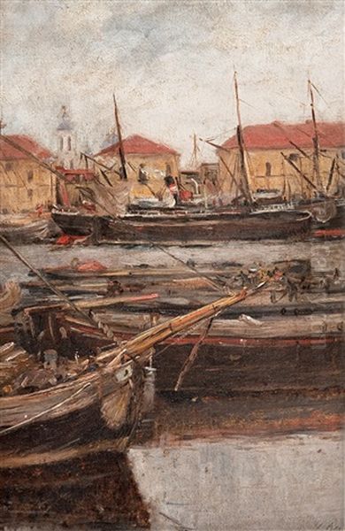 From The Harbour In St. Petersburg Oil Painting by Ilya Jevgenivits Verschinin