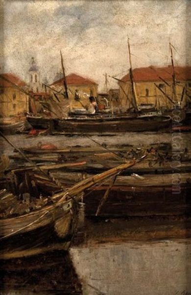 Dans Un Port. From The Harbor In St. Peterburg Oil Painting by Ilya Jevgenivits Verschinin