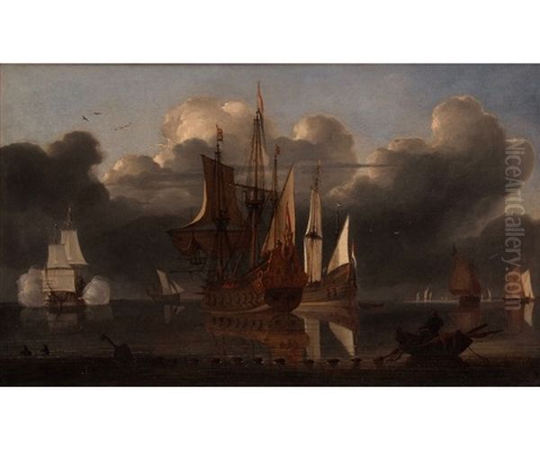 Galleon And Other Shipping In Calm Sea Oil Painting by Lieve Pietersz Verschuier