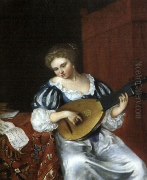 Une Joueuse De Luth Oil Painting by Willem Verschuring the Younger