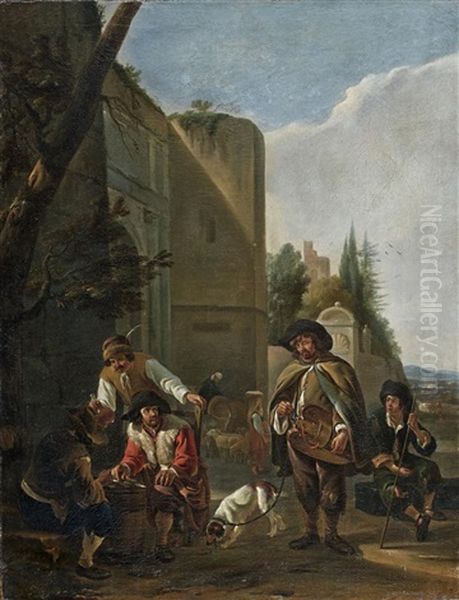 Le Joueur De Vielle Devant L'entree D'une Ville Oil Painting by Hendrick Verschuring