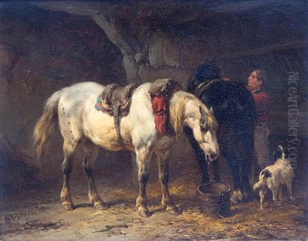 Tending To The Horses In The Stable Oil Painting by Wouter Verschuur the Elder