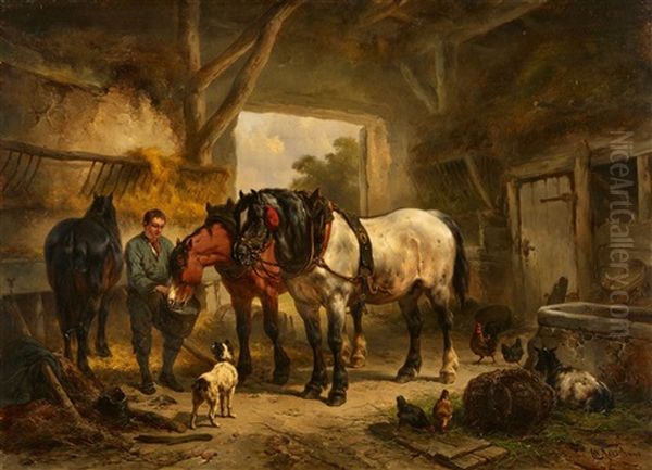 A Horse And A Stableboy Oil Painting by Wouter Verschuur the Elder