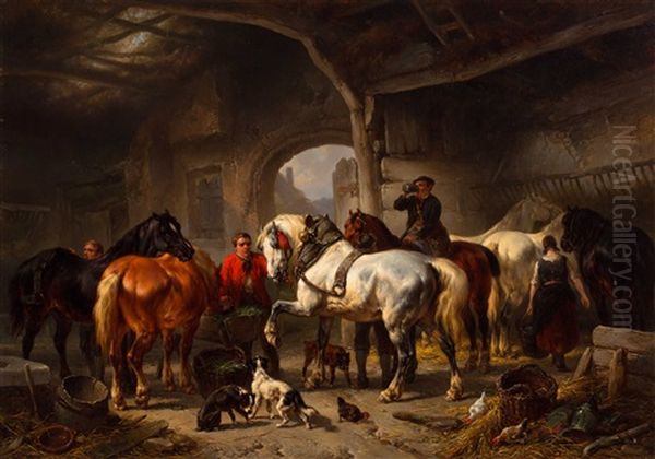 The Grooming Of The Horses Oil Painting by Wouter Verschuur the Elder