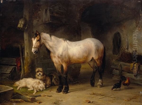 Horse In A Stable Oil Painting by Wouter Verschuur the Elder