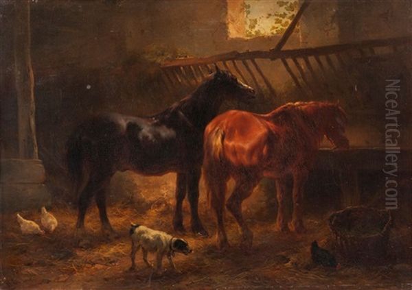 Chevaux A L'ecurie Oil Painting by Wouter Verschuur the Elder