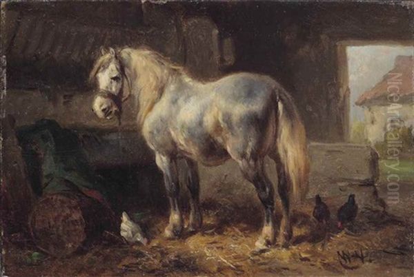 A Grey In A Stable Oil Painting by Wouter Verschuur the Elder