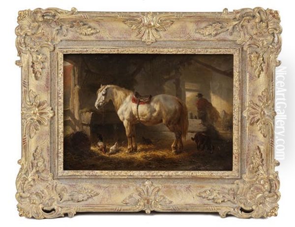 Horse In A Stable Oil Painting by Wouter Verschuur the Younger